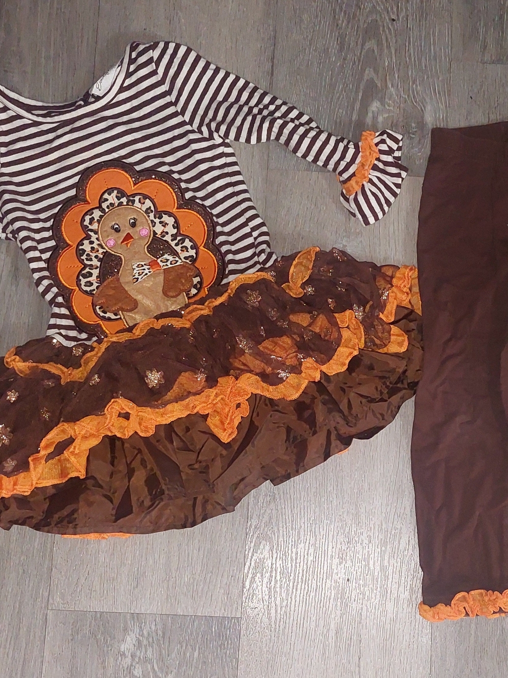 Emily Rose Girls 3T Brown/Orange Tulle Ruffle Turkey Dress & Pants Thanksgiving